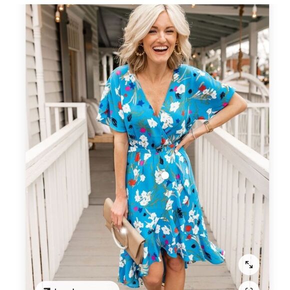 J Crew High-Low Faux Wrap Dress Size M floral print Blue White - Picture 2 of 8